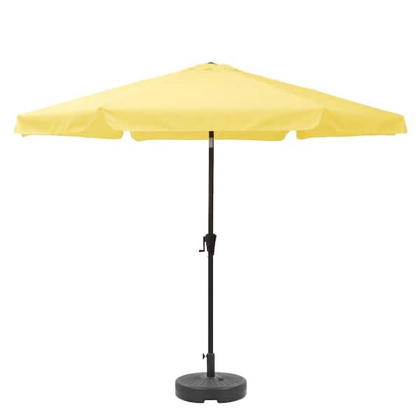 CorLiving 10 ft. Steel Market Round Tilting Patio Umbrella and Base in Yellow