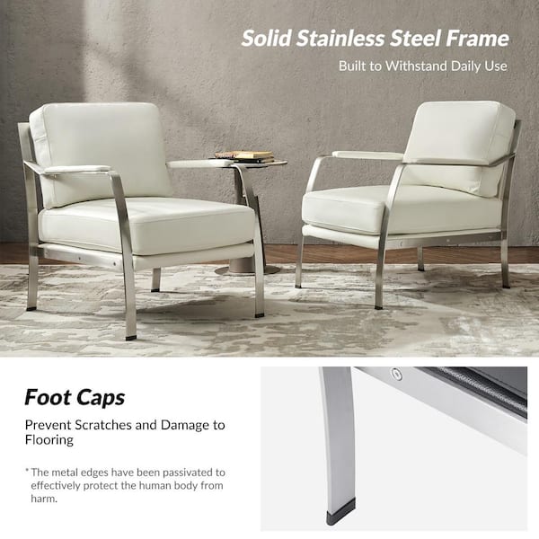 JAYDEN CREATION Marte White Modern Genuine Leather Armchair