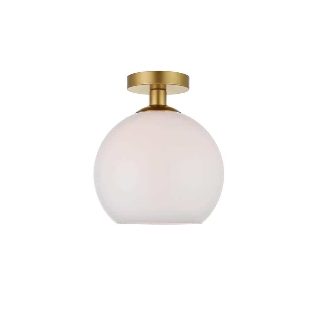 Timless Home 9.8 in. 1-Light Midcentury Modern Brass and Frosted White Flus