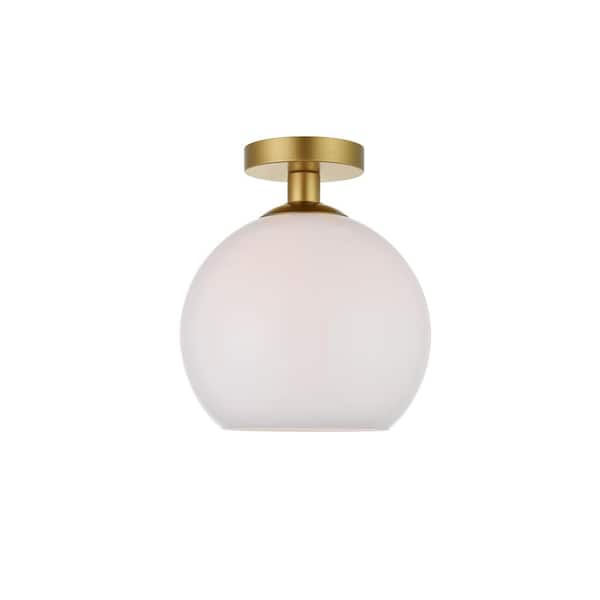 Timless Home 9.8 in. 1-Light Midcentury Modern Brass and Frosted White ...