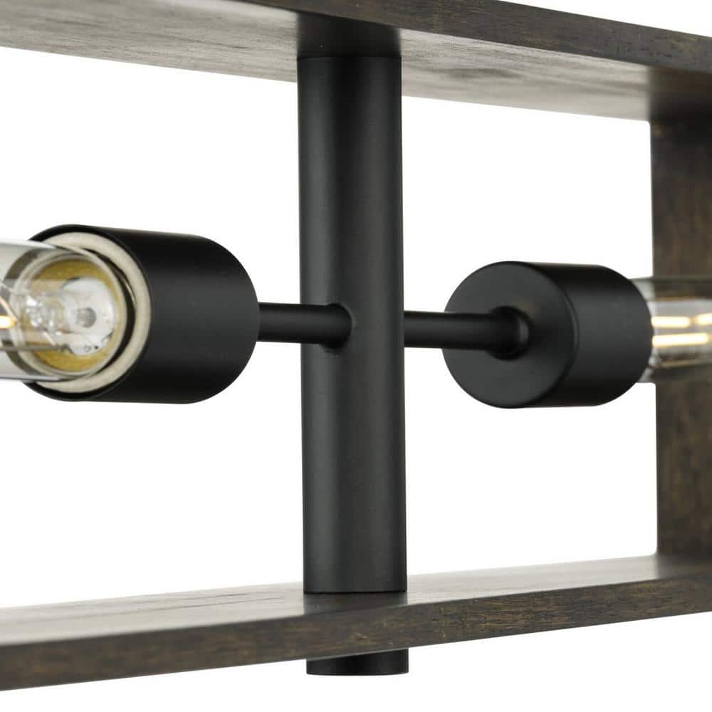 Matte Black and Wood 4-Light Geometric Chandelier