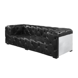 Brancaster 40.9 in. Square Arm Leather Rectangle Sofa in. Black Top Grain Leather and Aluminum