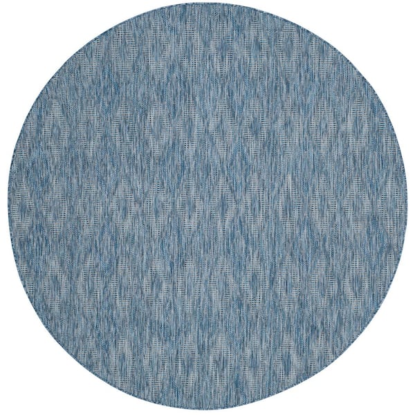 Courtyard Navy/Navy 9 ft. x 9 ft. Solid Color Diamond Indoor/Outdoor Round Area Rug