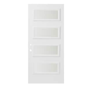 36 in. x 80 in. Lorraine Satin Opaque 4 Lite Painted White Right-Hand Inswing Steel Prehung Front Door