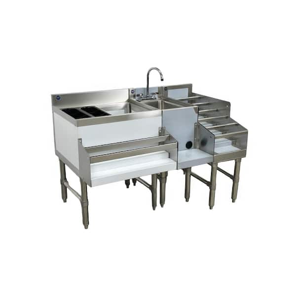 Satin 18 Gauge Stainless Steel 48.3 in. 2-Hole Freestanding Bar Sink EB24212S w/Faucet and Strainer Basket