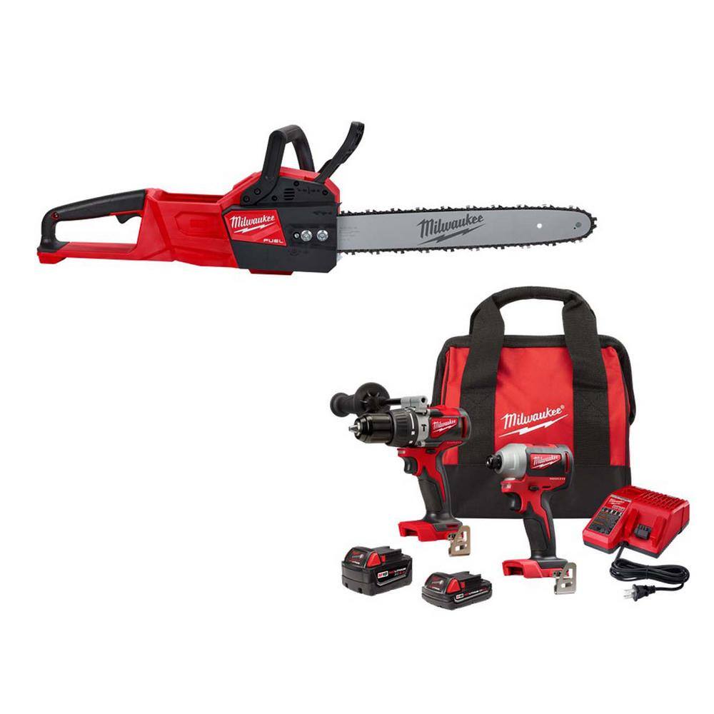 Milwaukee M18 FUEL 16 in. 18V Lithium-Ion Brushless Electric Battery Chainsaw w/M18 Brushless Hammer Drill/Impact Combo (3-Tool) -  2727-22CX