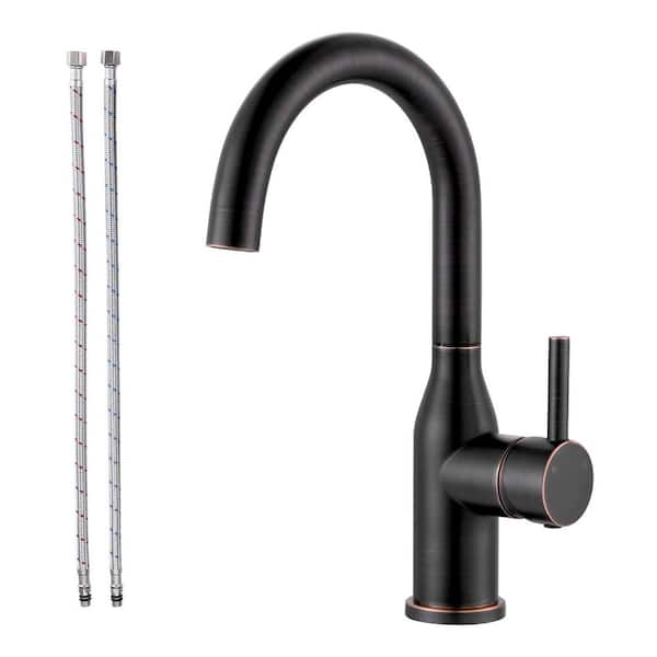 Stainless Steel 1-Hole Single Handle Bar Faucet with Supply Lines in Oil Rubbed Bronze