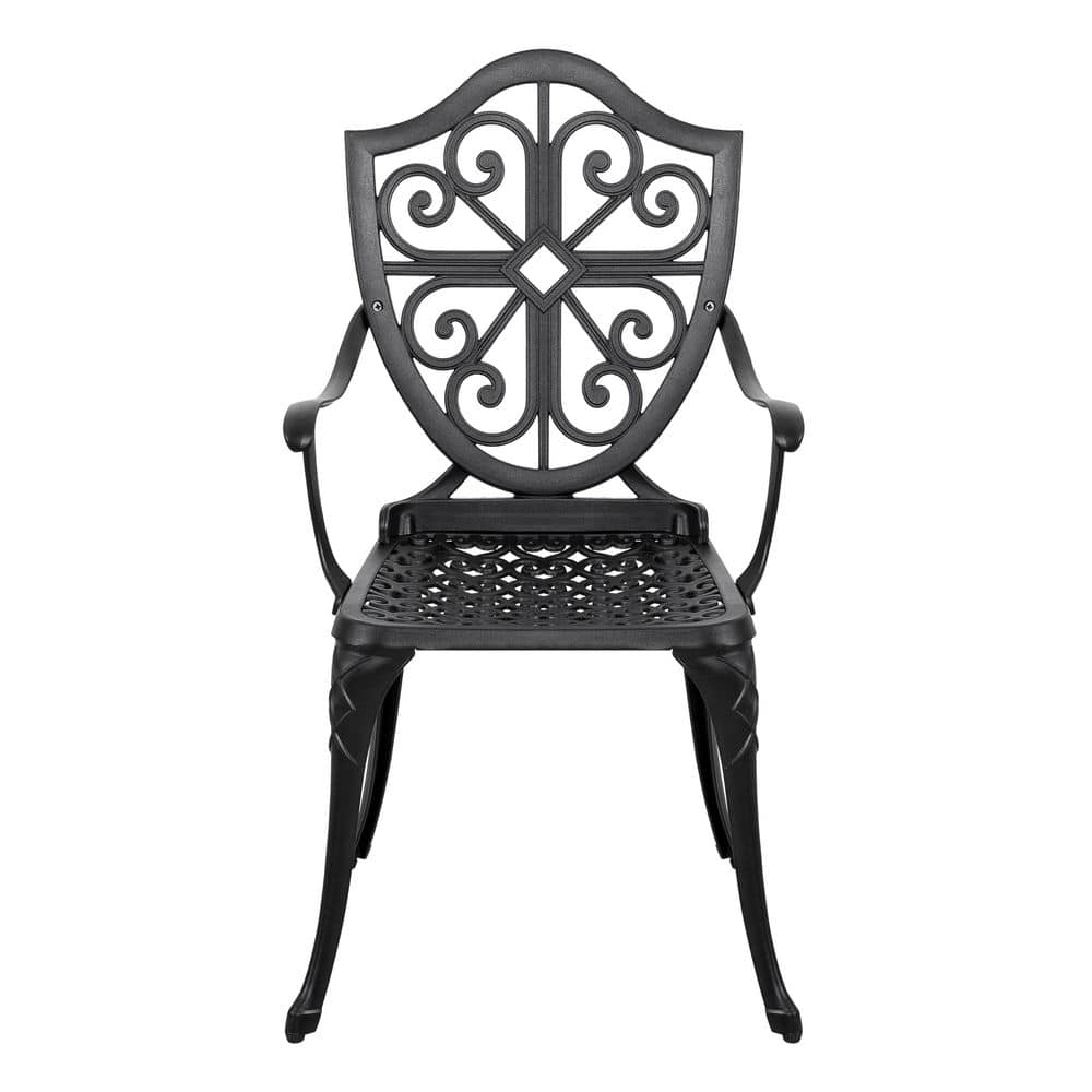 Black Cast Aluminum 3-Piece Vintage Bistro Set with Floral Design