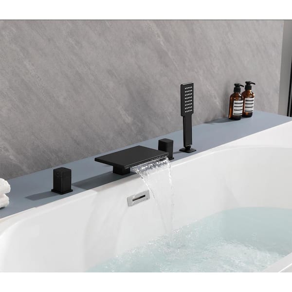 Luxury Single Handle 2-Spray Tub and Shower Faucet 5 GPM Waterfall Design in Matte Black with Valve Included