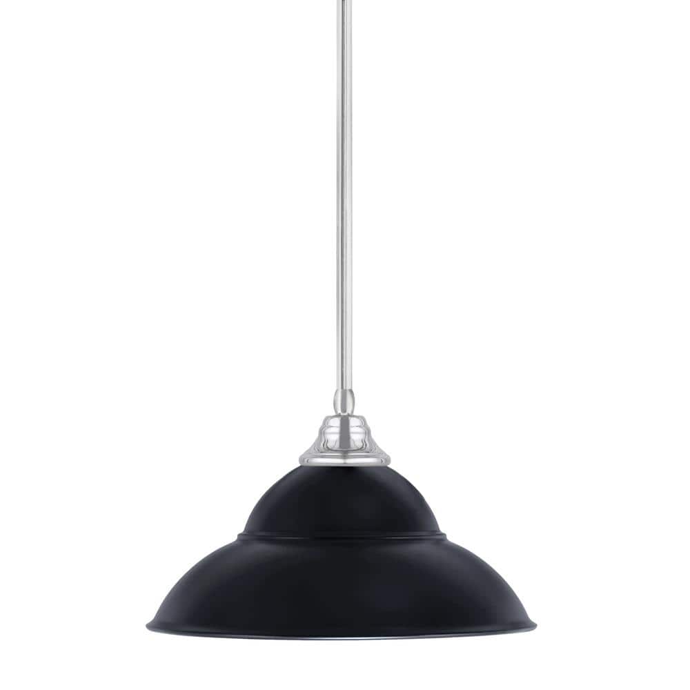 Sparta 100-Watt 1 Light Chrome Shaded Pendant Light with 16 in. Matte Black