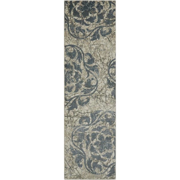 2 ft. x 8 ft. White Floral Washable Runner Area Rug