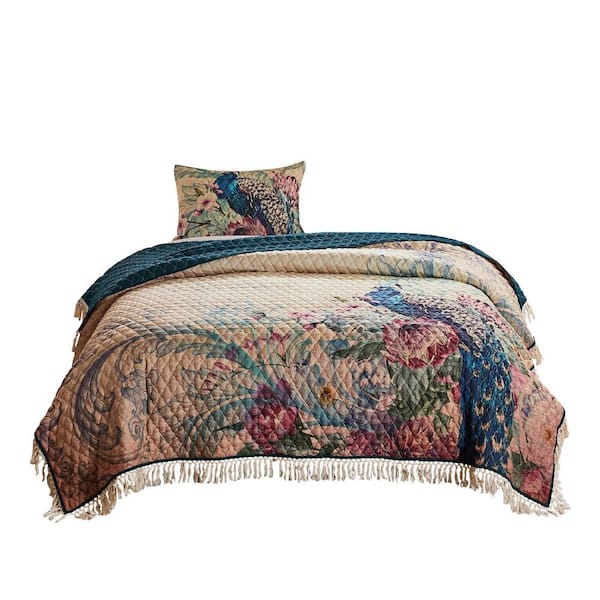 Benjara 2-Piece Multicolor Solid Twin Size Microfiber Quilt Set