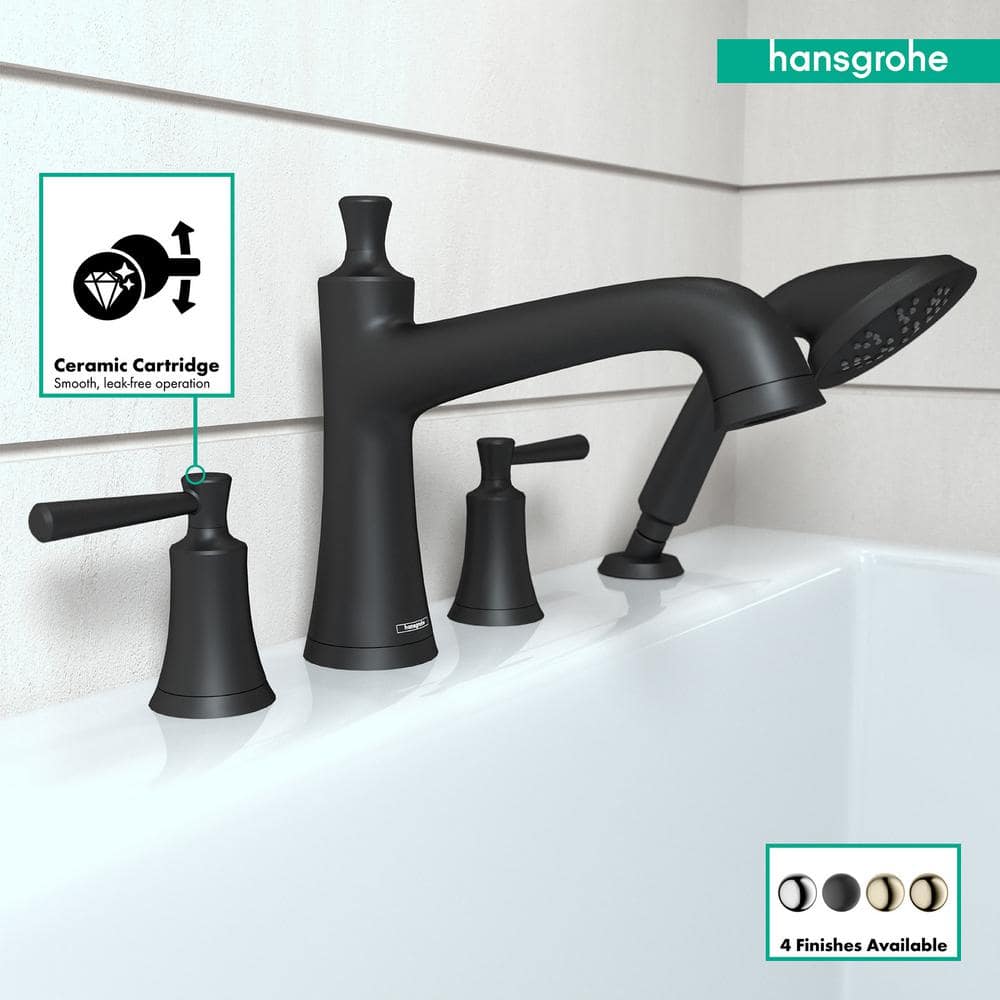 Matte Black Double Handle Roman Tub Faucet with Handshower