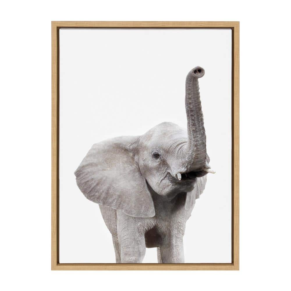 Young Elephant with Raised Trunk Framed Canvas Art