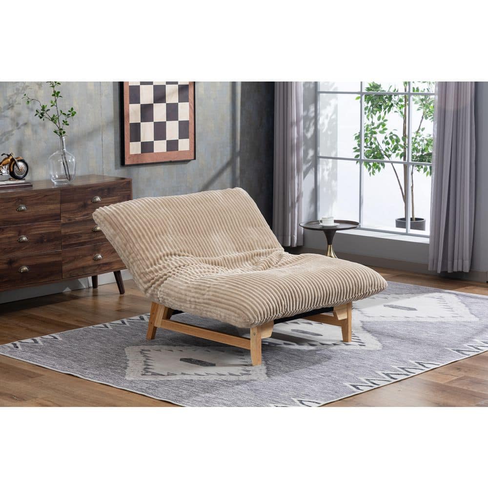 Modern Khaki Corduroy Fabric Bean Bag Chair Accent Chair with Wood Base