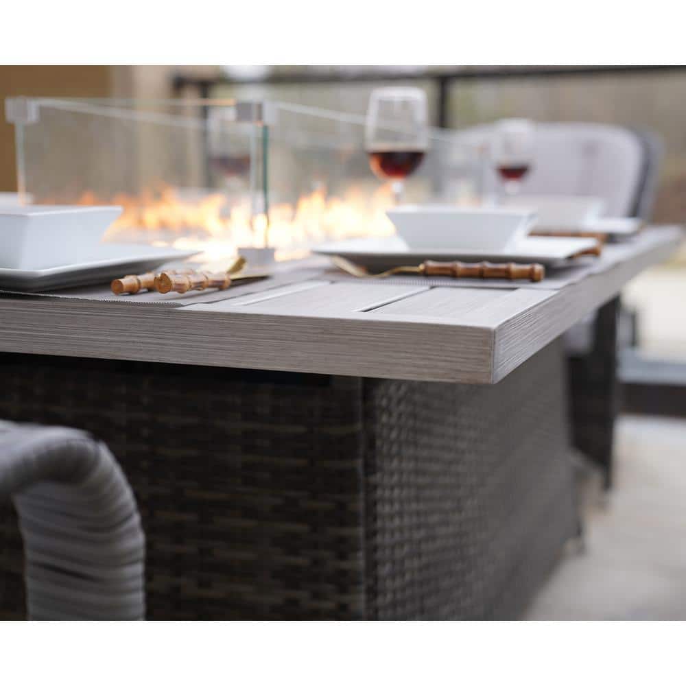 Gray Wicker and Aluminum Gas Fire Pit Table