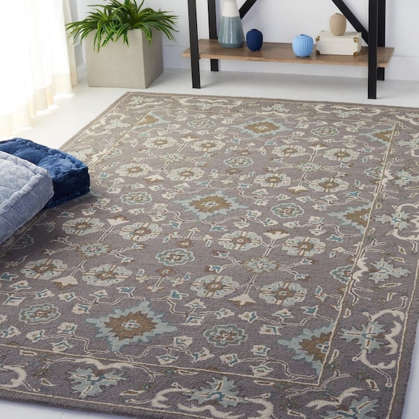 Blossom 6 ft. x 6 ft. Square Gray Border Area Rug