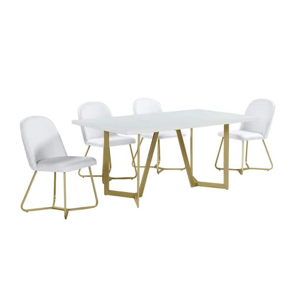 Best Quality Furniture Aurelio 5Piece Rectangle White Wooden Top