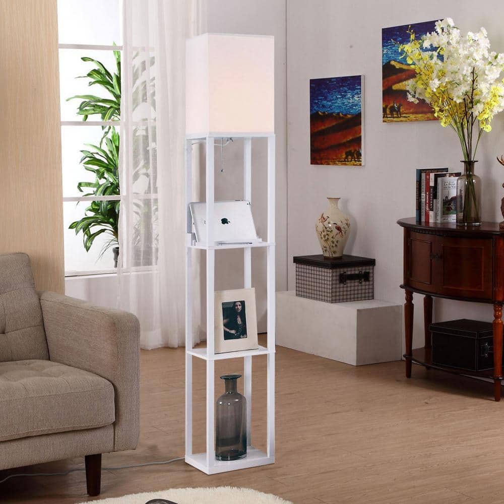 Orchid White Adjustable 3-Shelf Floor Lamp with USB Port