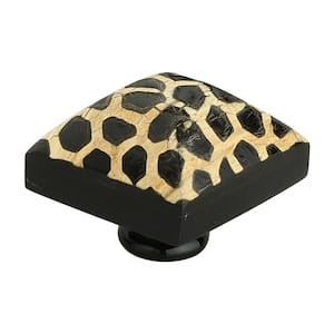 Stone Pattern Pyramid 1-3/8 in. (35mm) Black on Distressed Yellow Cabinet Knob