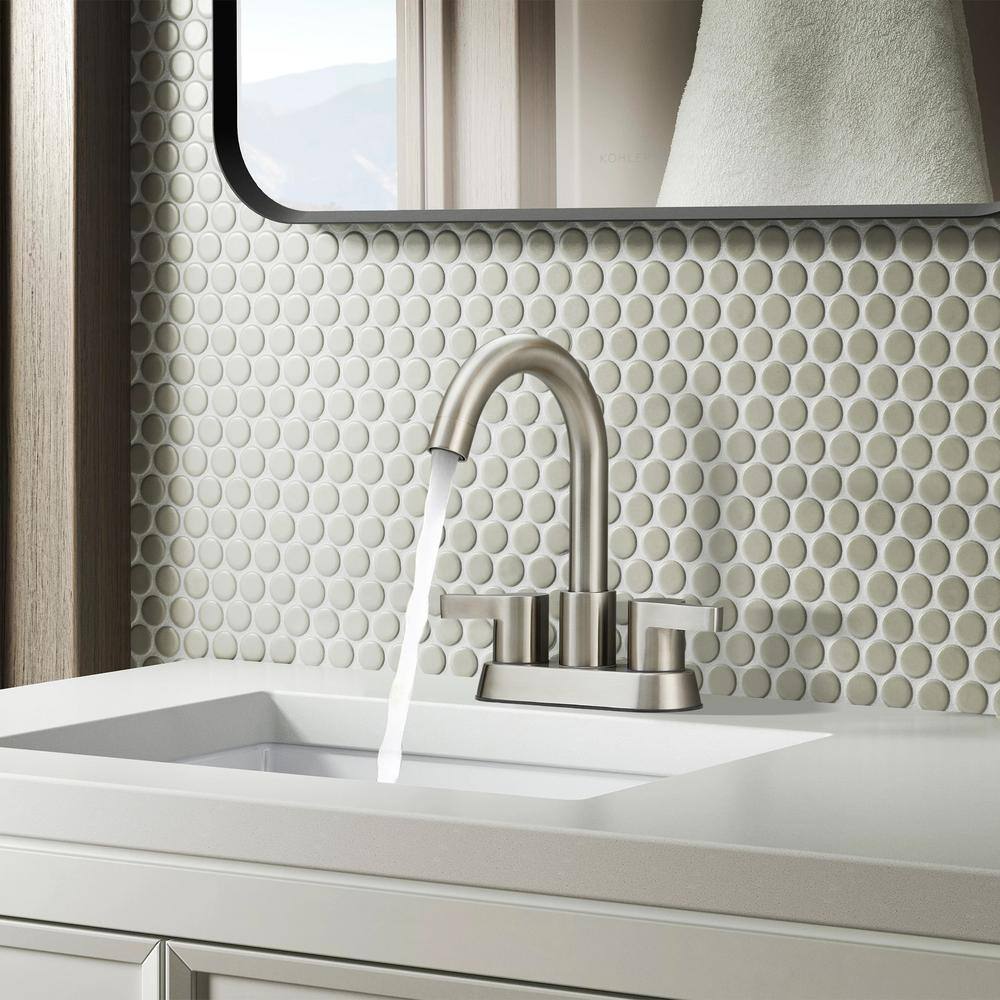 Brushed Nickel 4-Inch Centerset Bathroom Faucet with Pop-Up Drain