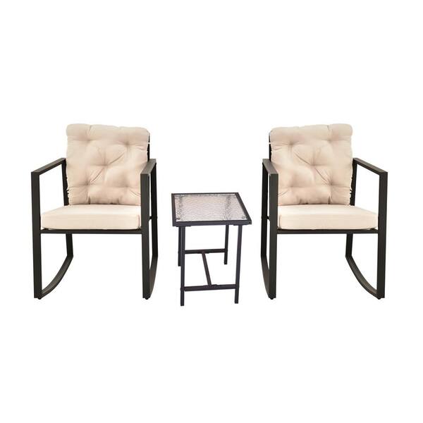 cenadinz 3-Pieces Metal Patio Conversation Set with Beige Cushions
