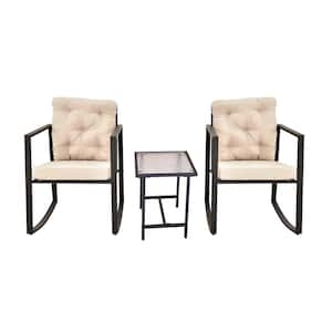 3-Pieces Metal Patio Conversation Set with Beige Cushions