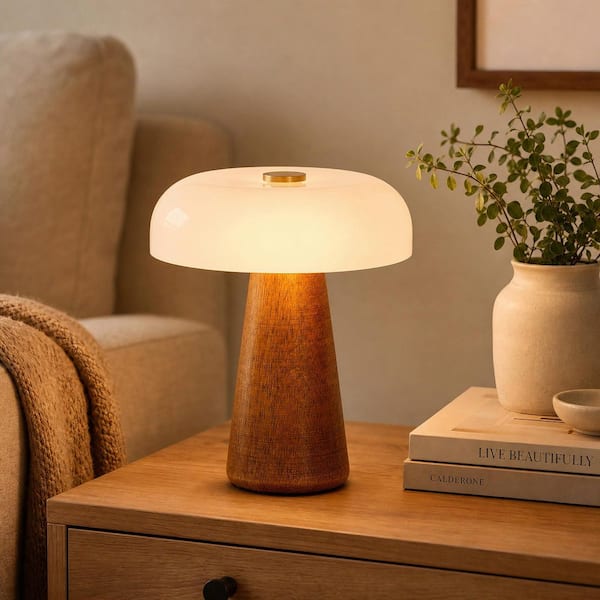 Modern Farmhouse 10.2 in. Rubber Wood Bedside Table Lamp, 2-Light Desk Light with Milk White Shade for Living Room