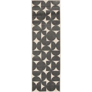 Tecopa Sevella Gray 2 ft. x 6 ft. 7 in. Geometric Polypropylene Indoor/Outdoor Area Rug