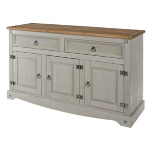 Cottage Series Corona Gray Wood Pine 51.97 in. Buffet Sideboard with 2 drawers and 3 doors