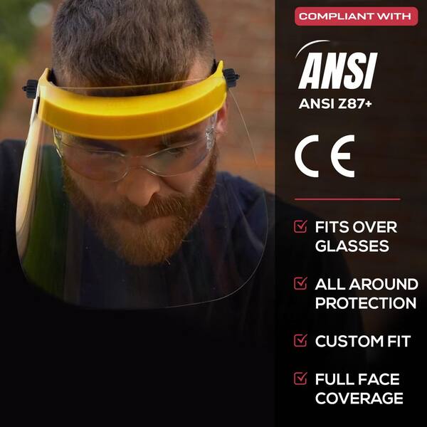 BISON LIFE Yellow Reusable Facial Protection Clear Face Shield (3