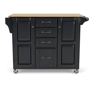 Create-a-Cart Black Kitchen Cart With Natural Wood Top