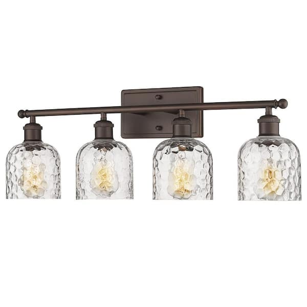 27.3 in. 4-Light Oil Rubbed Bronze Vanity Light with Hammered Glass Shade