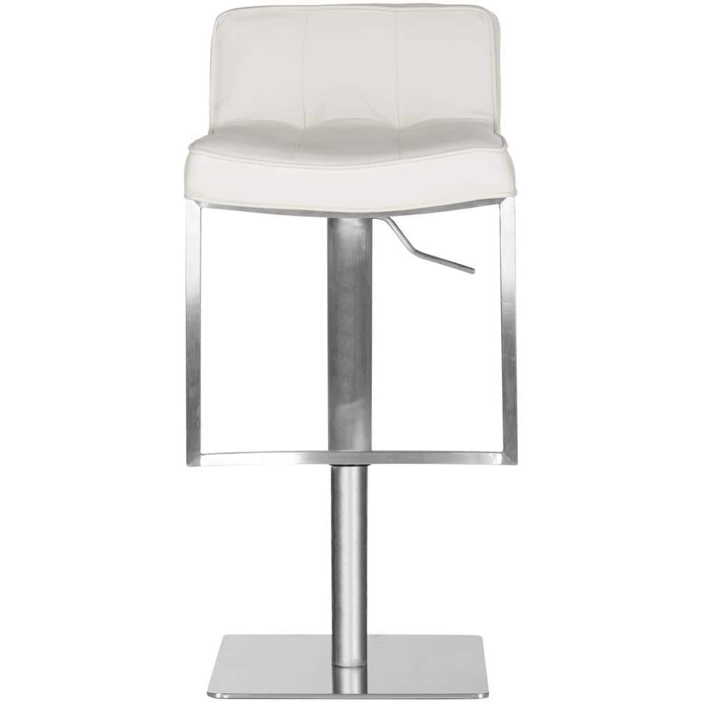 Adjustable White Leather Swivel Bar Stool with Metal Base