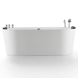 Luxury 71 in. Center Drain Acrylic Freestanding Flatbottom Whirlpool Bathtub in White with Faucet