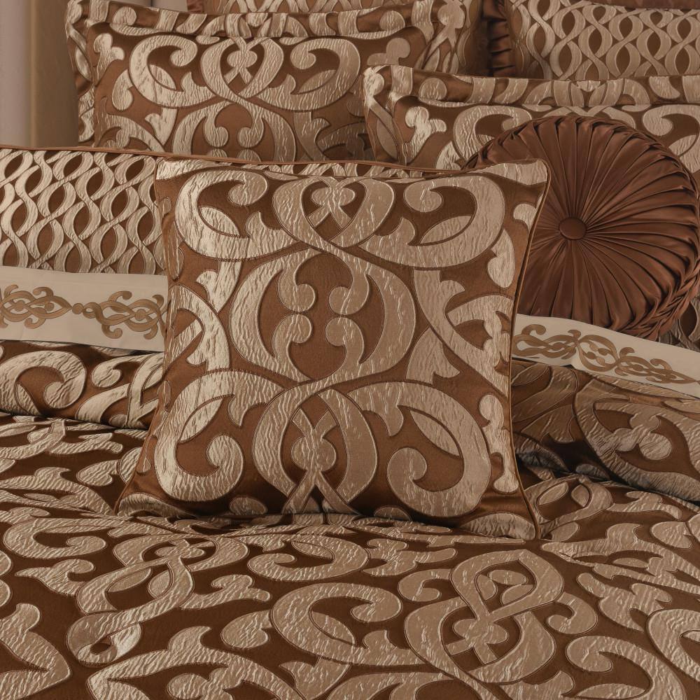 Copper Damask and Geometric 20" Square Throw Pillow