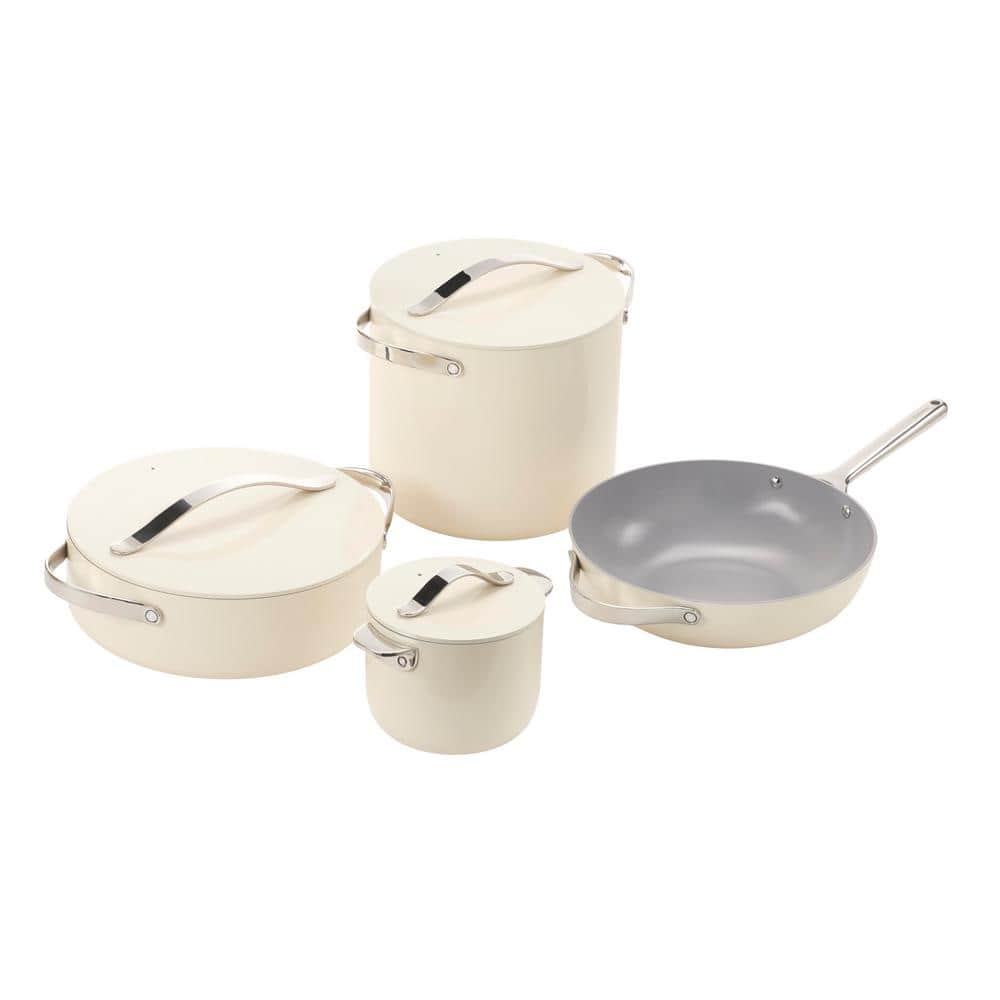 Cream Non-Stick Stainless Steel 8-Piece Cookware Set