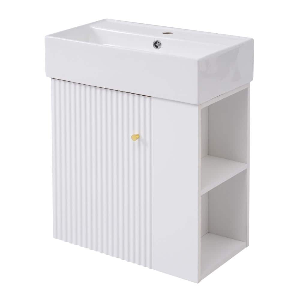 21.6 in. W x 12.2 in. D Floating Bath Vanity in White with White Ceramic Top, Sink and Right-Side Storage price history on PriceWatchPro