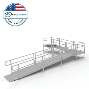 PATHWAY 24 ft. L-Shaped Aluminum Wheelchair Ramp Kit with Solid Surface Tread, 2-Line Handrails and (2) 4 ft. Platforms