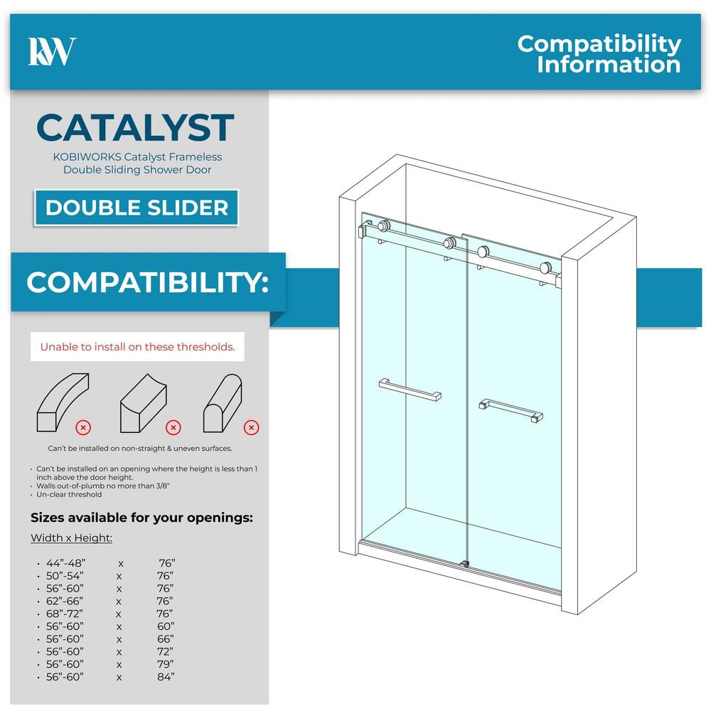 72-Inch Matte Black Frameless Double Sliding Shower Door with Clear Glass