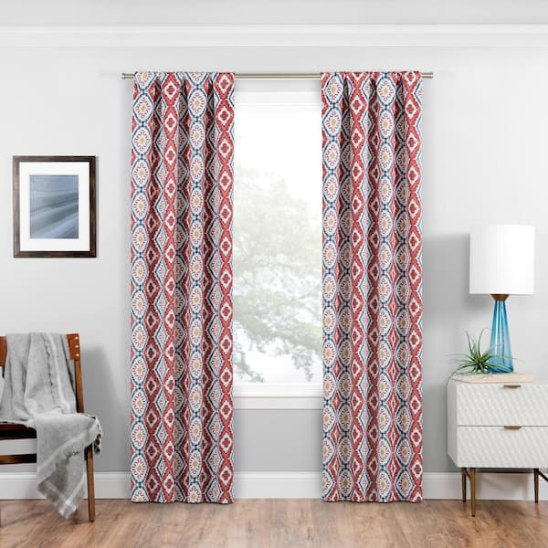 Eclipse Morrow Red Ikat Pattern Polyester 37 in. W x 63 in. L Blackout Single Rod Pocket Curtain Panel
