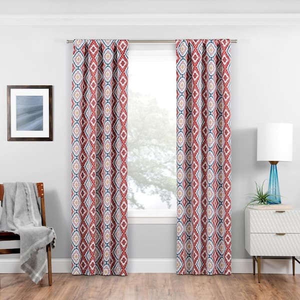 Eclipse Morrow Red Ikat Pattern Polyester 37 in. W x 84 in. L Blackout Single Rod Pocket Curtain Panel