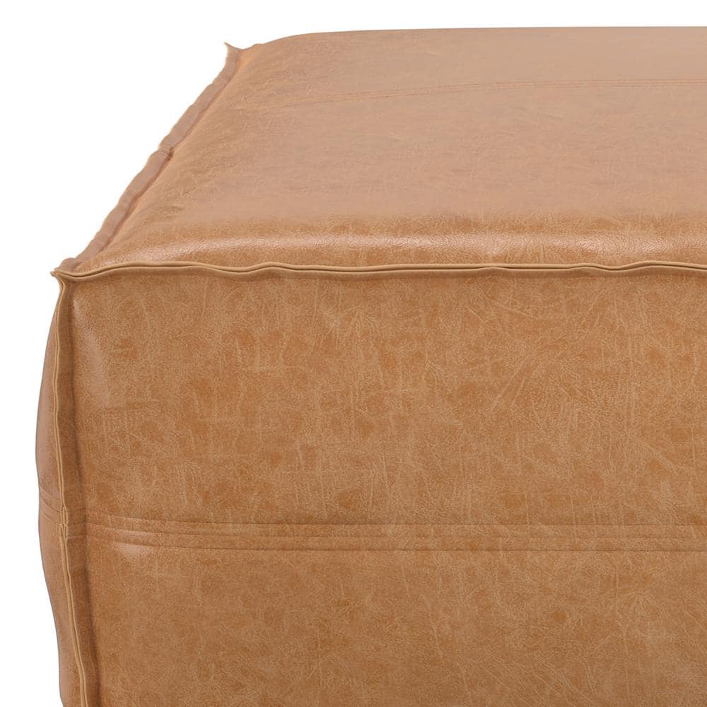 Brody Distressed Brown Faux Leather Square Pouf