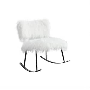 Lvory Faux Fur Plush Nursery Rocking Chair, Baby Nursing Chair with Metal Rocker, Fluffy Upholstered Glider Chair