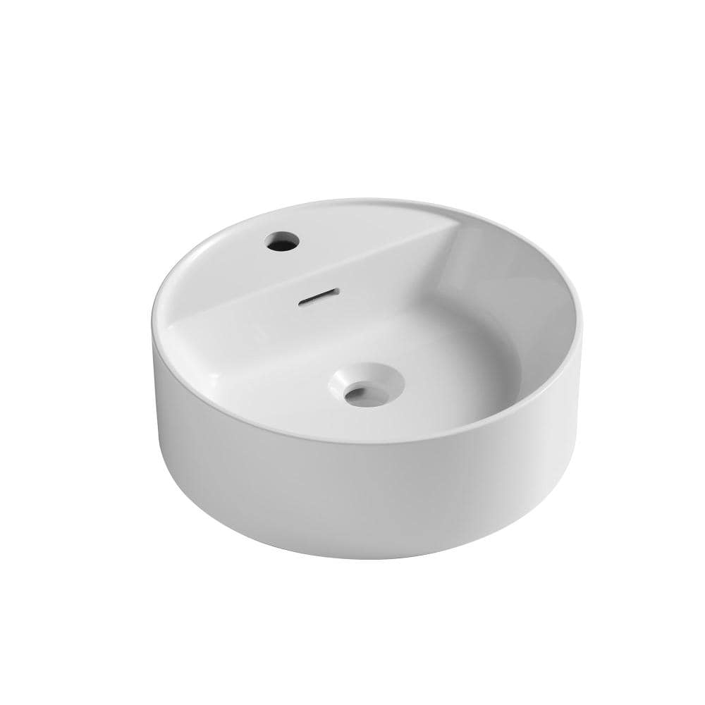 "16"" Bathroom Sink, Round Vessel with Faucet Hole Artificial Marble Basin in White" price history on PriceWatchPro