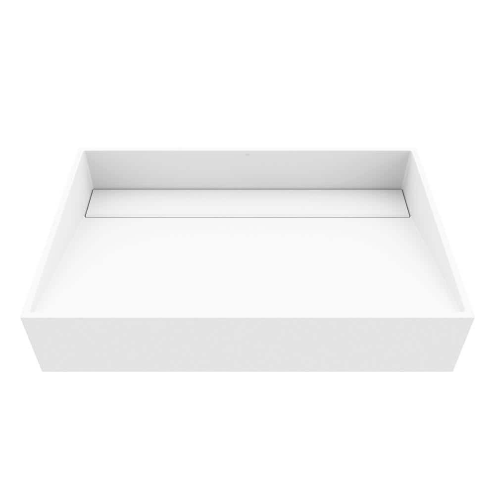 Matte White Stone Rectangular Above-Counter Vessel Sink