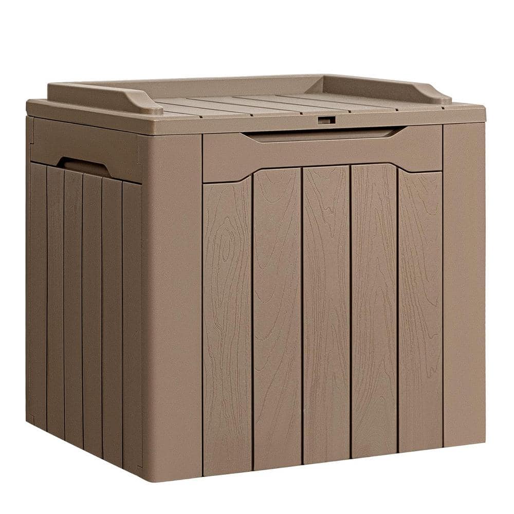 31 Gal. Light Brown Waterproof Resin Deck Box with Lockable Lid