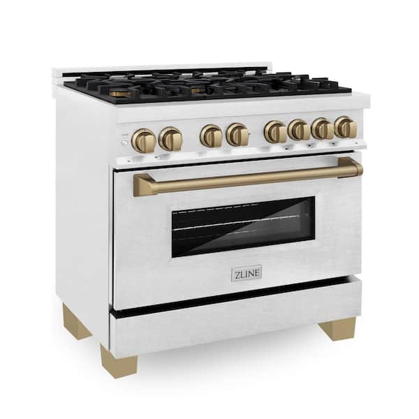 ZLINE Kitchen and Bath Autograph Edition 36 in. 6 Burner Dual Fuel Range in Fingerprint Resistant Stainless Steel and Champagne Bronze