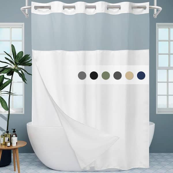 CLAVIE 74 in. W x 71 in. L Metal Shower Curtain with Buckle and No Hook in White