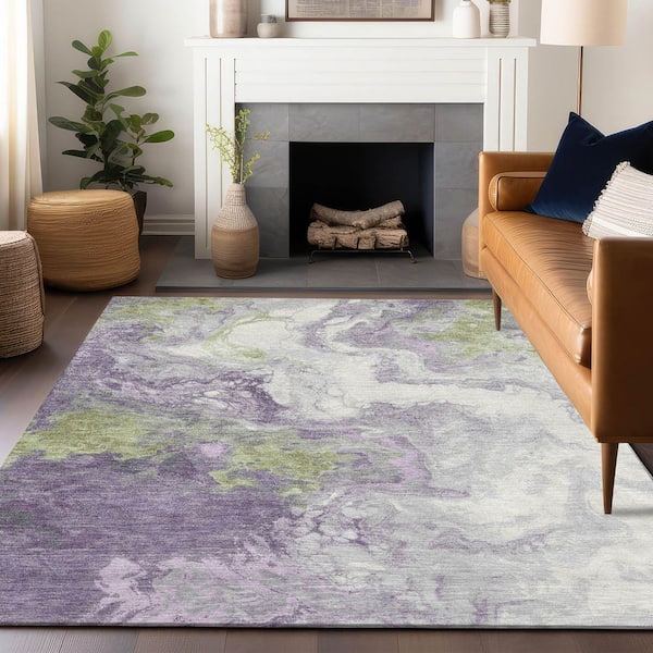 Chantille Machine Washable Indoor/Outdoor Abstract ACN1841 Lavender 8 ft. x 10 ft. Accent Rug